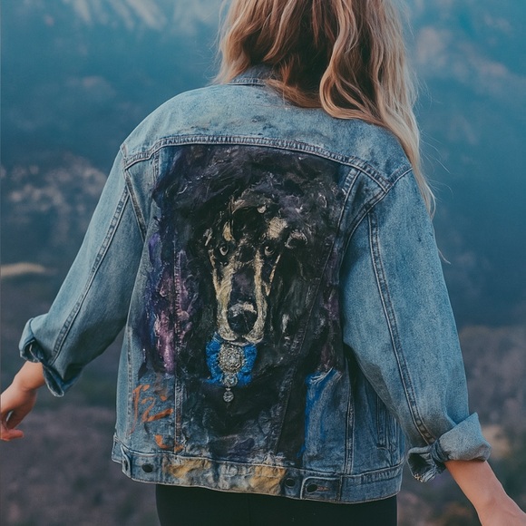 MissFitNYC Jackets & Blazers - Miss Fit NYC Hand-Painted Denim Jacket with Dog Design NWT